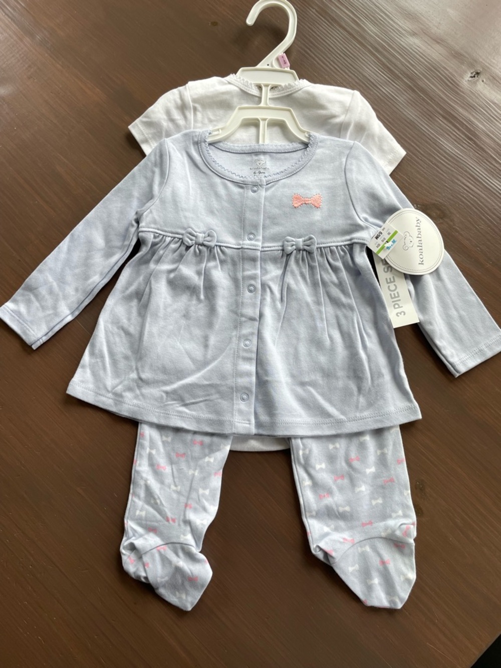 NWT Koala Baby Light Blue 3pc Set Longsleeve Top, Romper, Footie Leggings 6-9M
